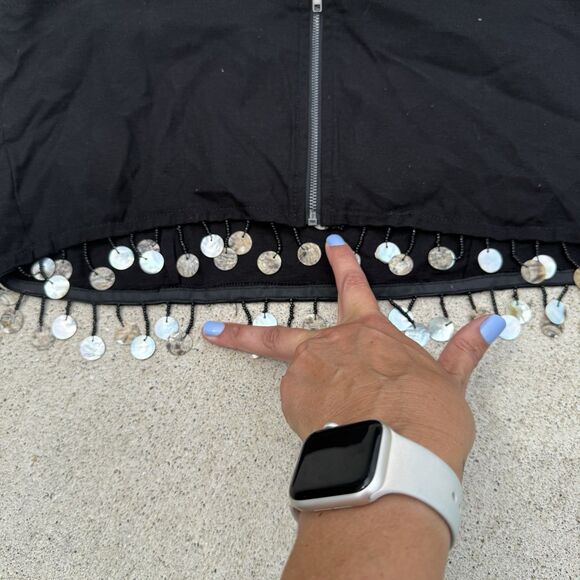 JASON WU Mother Of Pearl Beaded Sea Shell Linen Rayon Crop Top black NWT Size 8 - Picture 6 of 10